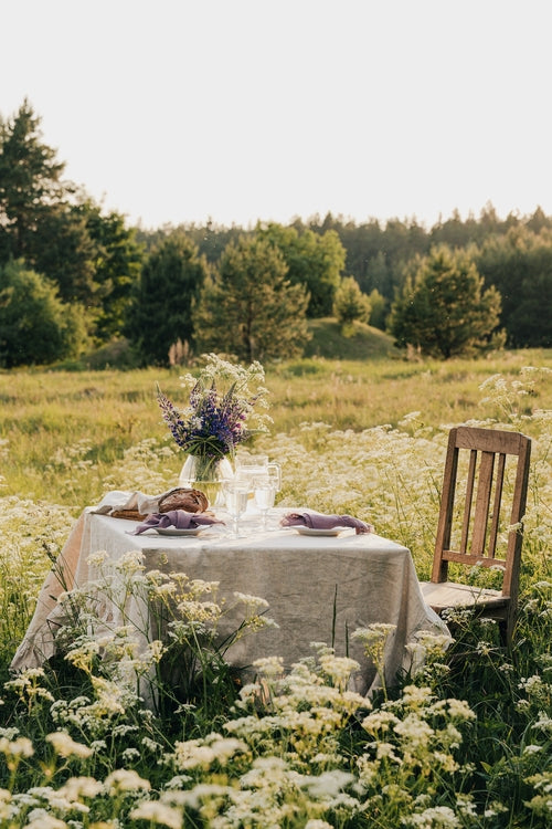 Mustard linen napkins set with tassels