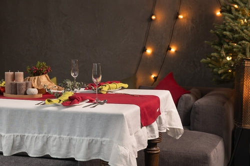 Linen Tablecloth with Ruffles