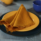 Mustard linen napkins set with tassels